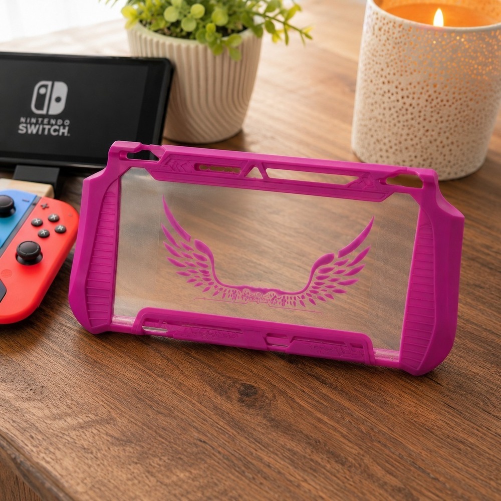 Heystop Nintendo Switch Protective Case Pink Clear Wing Design Shockproof